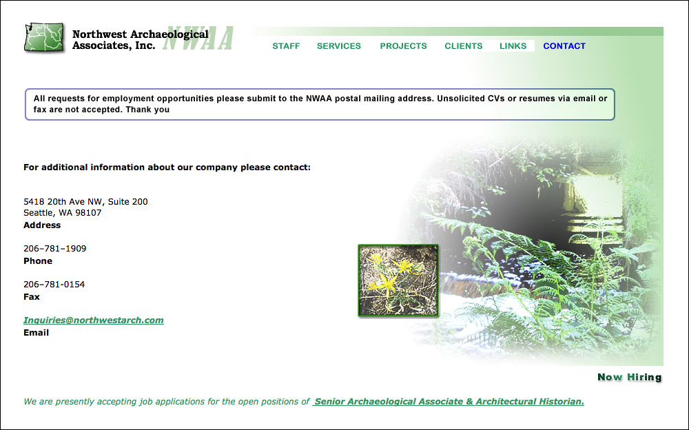 Contact Web Page of the NWAA Site